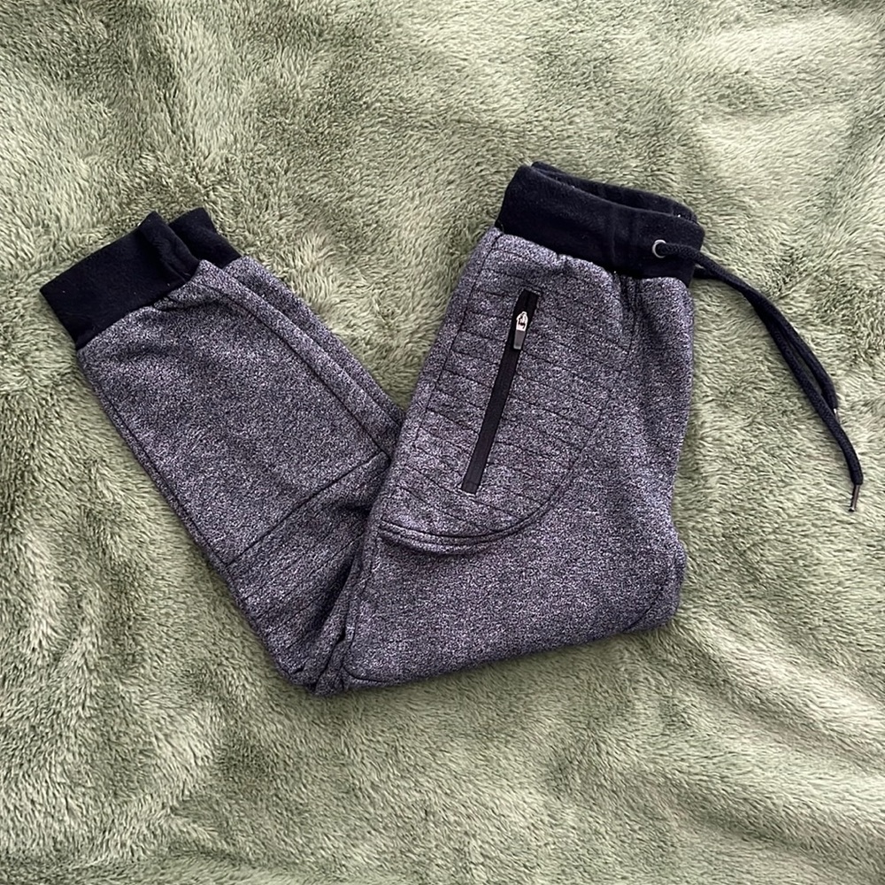 First Wave brand jogger sweatpants, drawstring waistband, grey/black, size 4/5